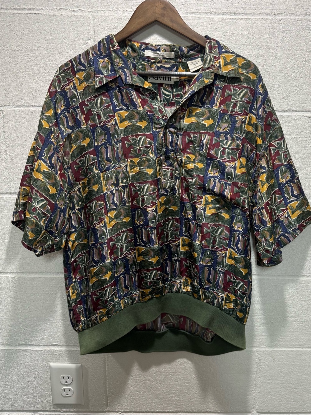 Vintage Savini 100% Silk Abstract Geometric Blouse Size L